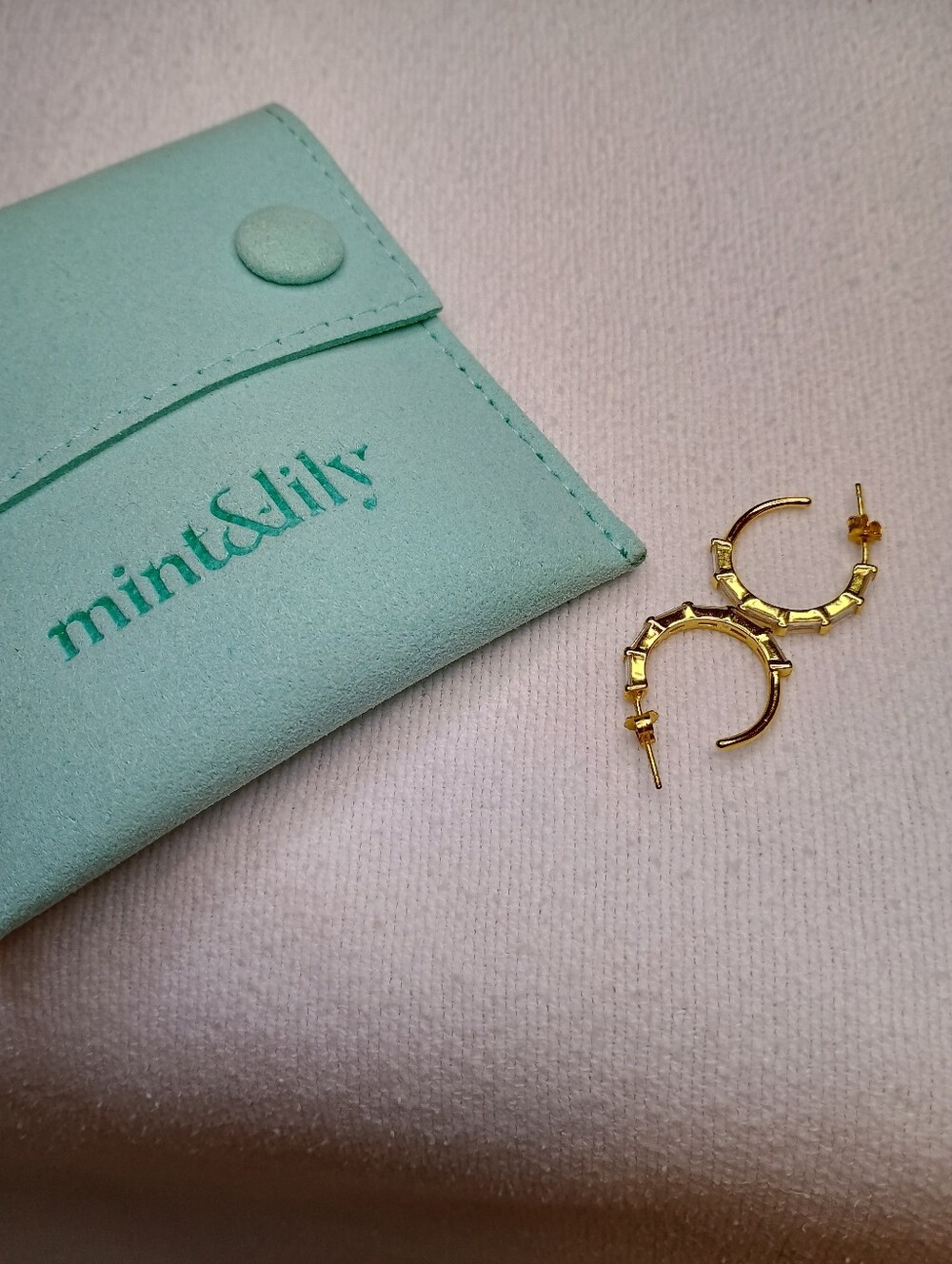 Mint & Lilly Baguette Gold Hoop Earrings 18k Over Sterling CZ Stones Huggie Styl